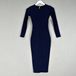 Nadia Tarr Women Dress Extra Small Blue Ribbed Scuba Midi Fitted Sculpt Cocktail